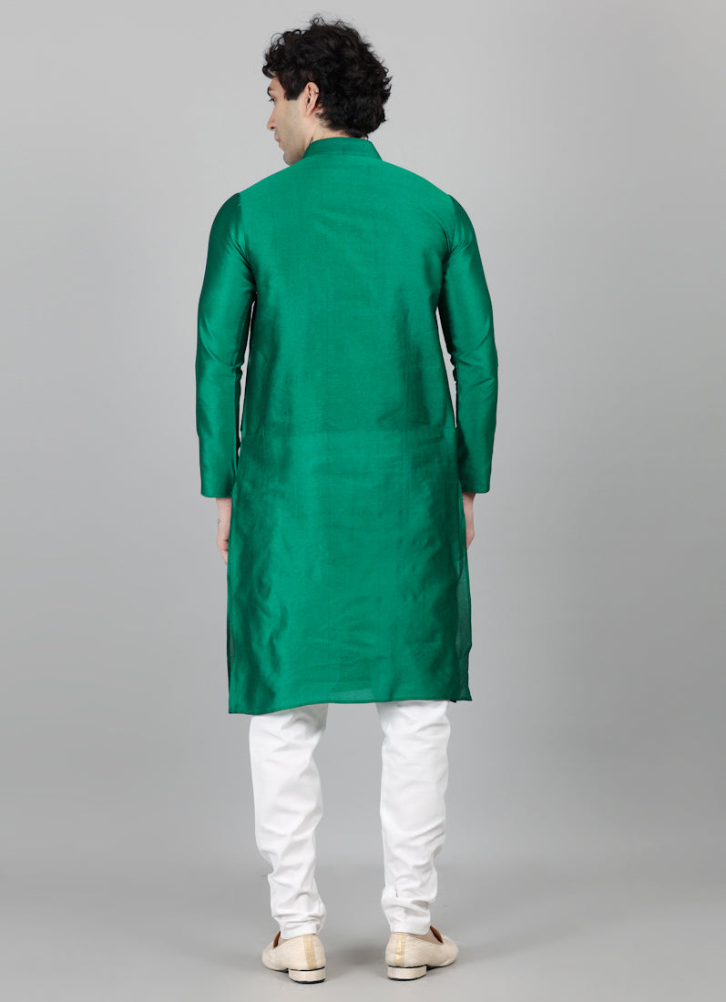 Men's Green Jacquard Kurta Payjama Set