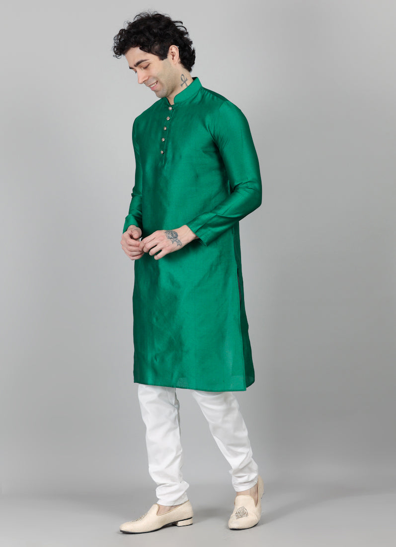 Men's Green Jacquard Kurta Payjama Set