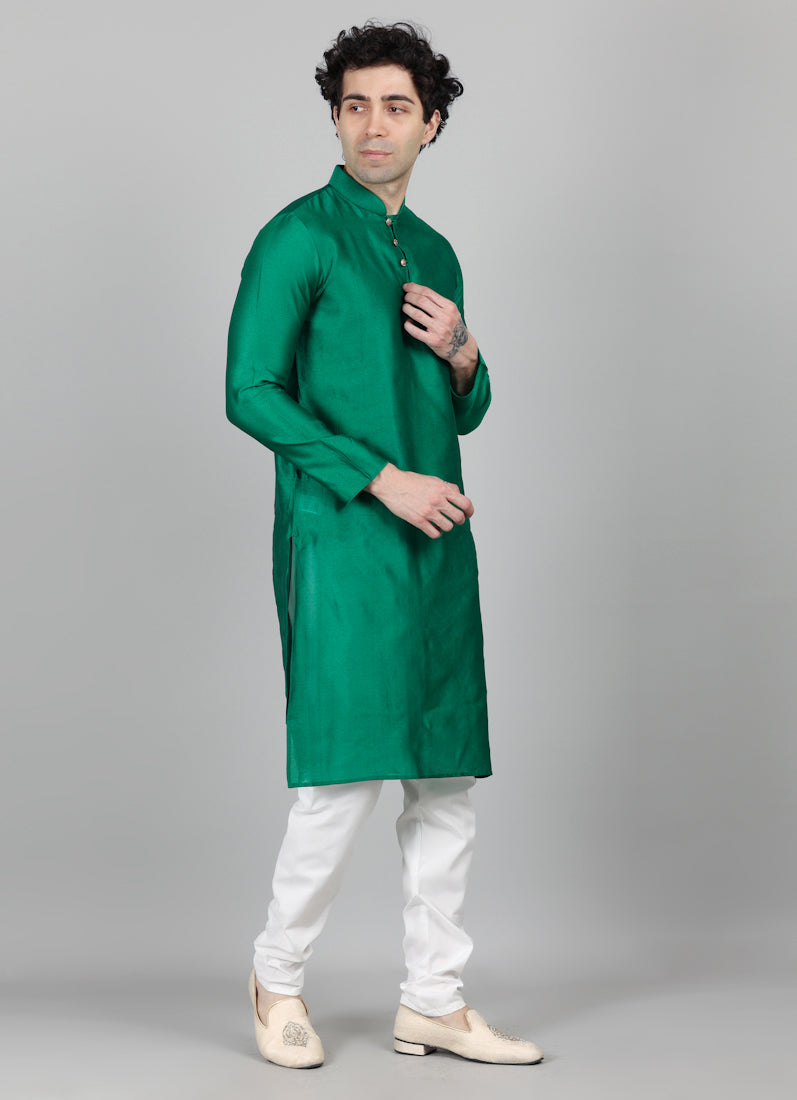 Men's Green Jacquard Kurta Payjama Set