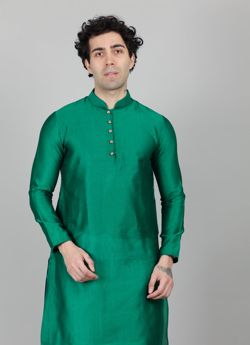 Men's Green Jacquard Kurta Payjama Set