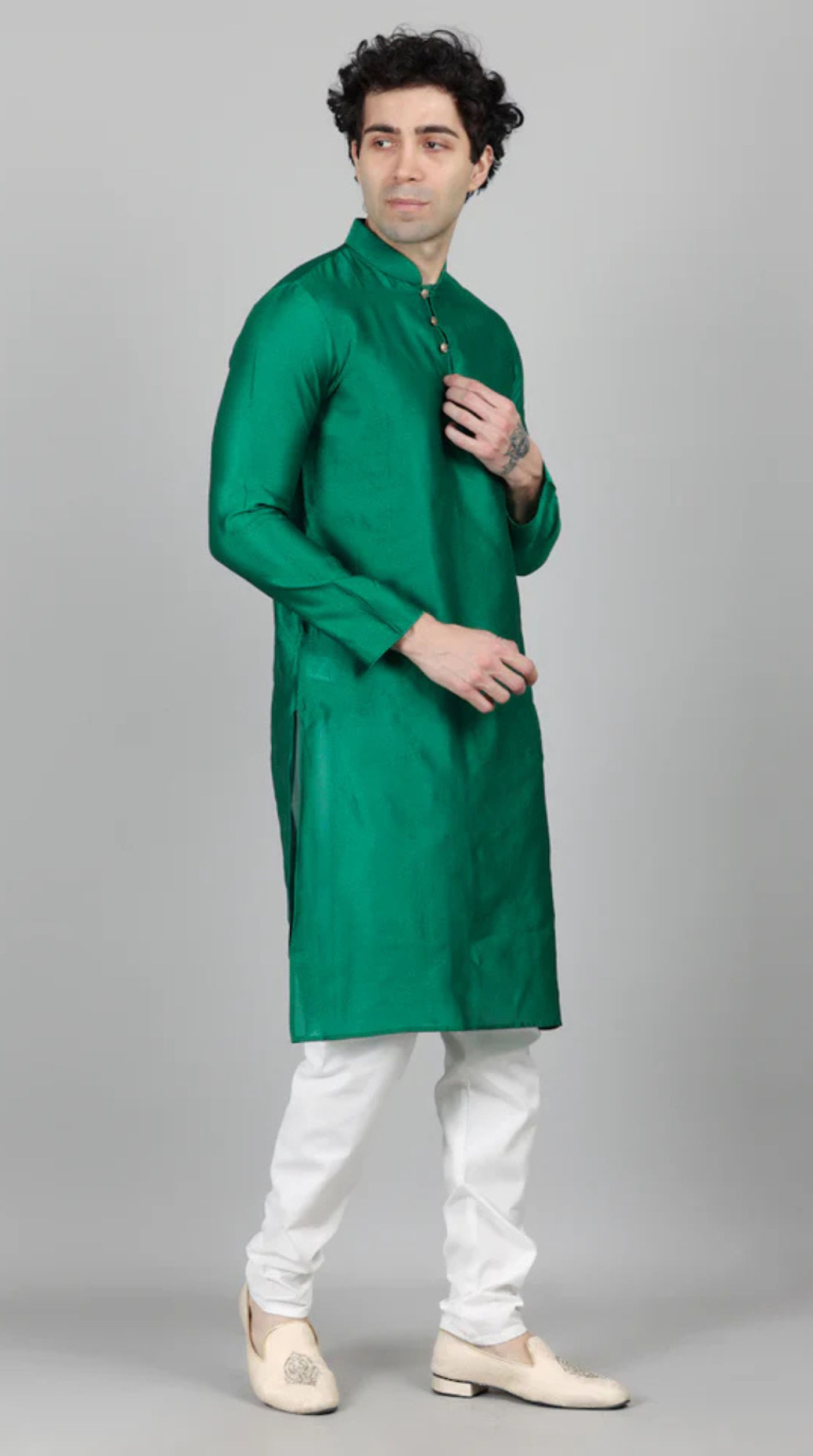 Men's Green Jacquard Kurta Payjama Set