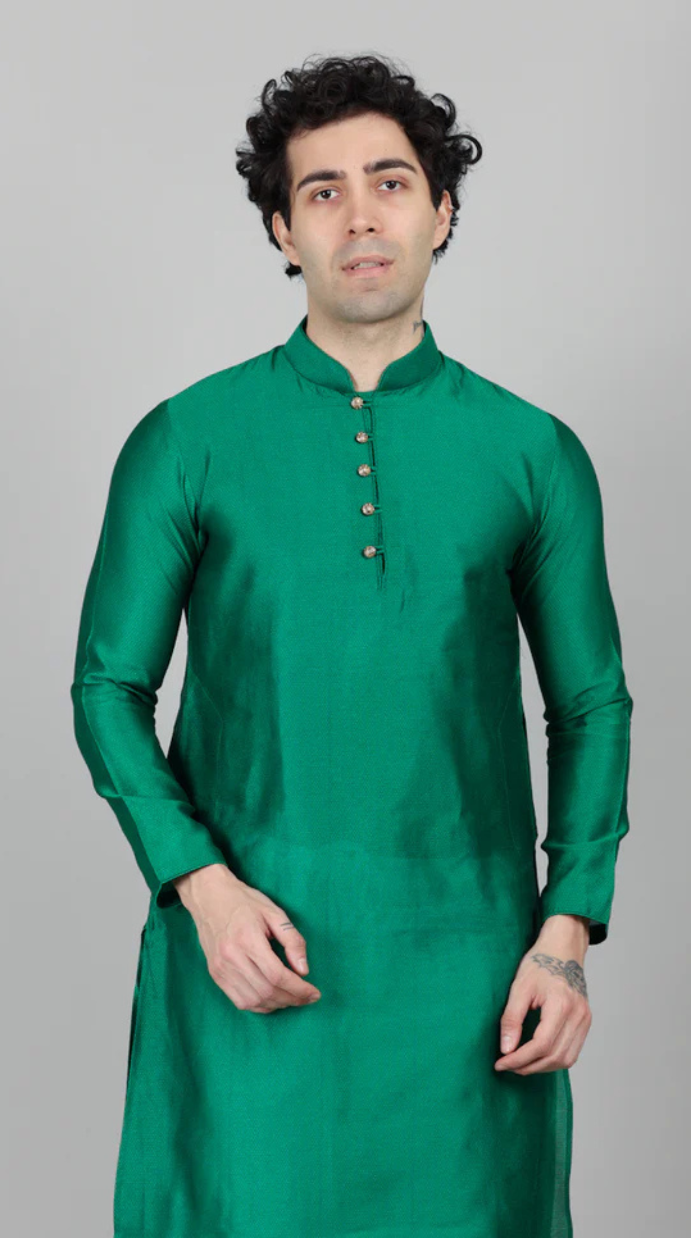 Men's Green Jacquard Kurta Payjama Set