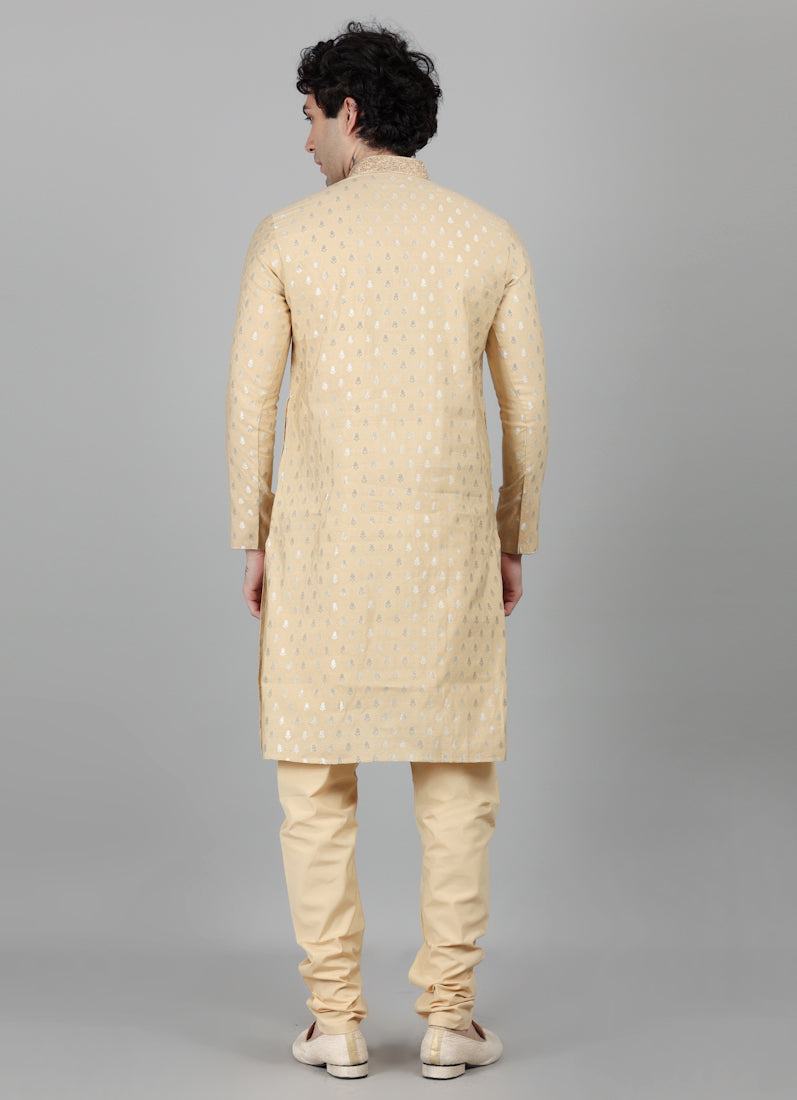 Men's Gold Brocade Embroidered Collar Payjama Set