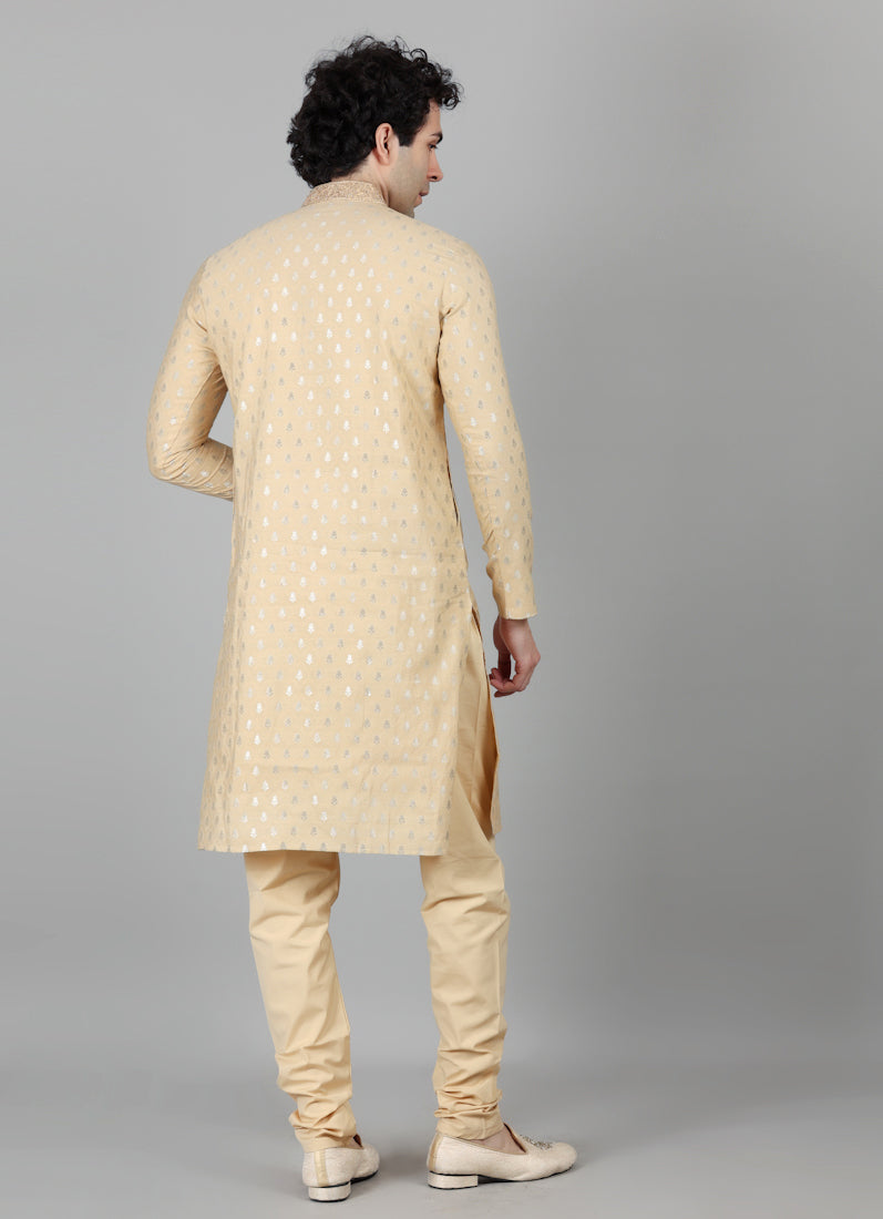Men's Gold Brocade Embroidered Collar Payjama Set