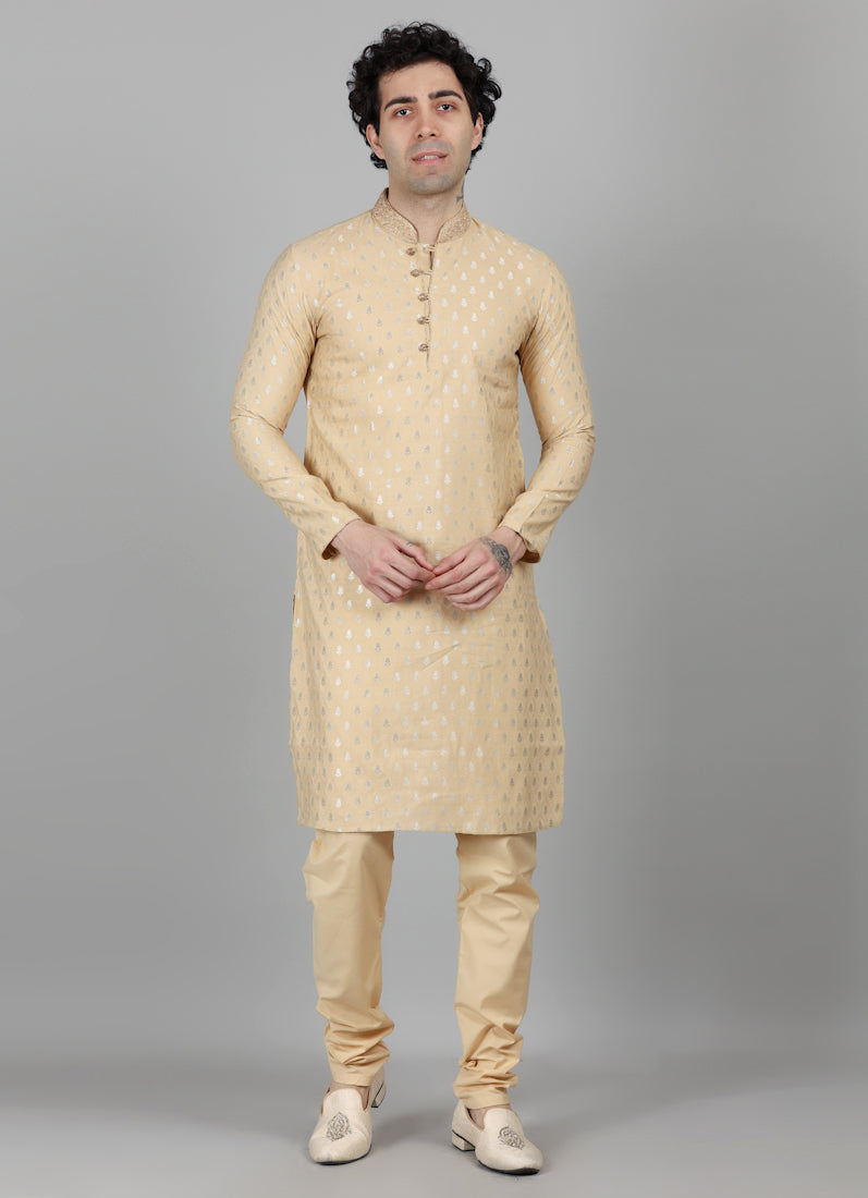 Men's Gold Brocade Embroidered Collar Payjama Set