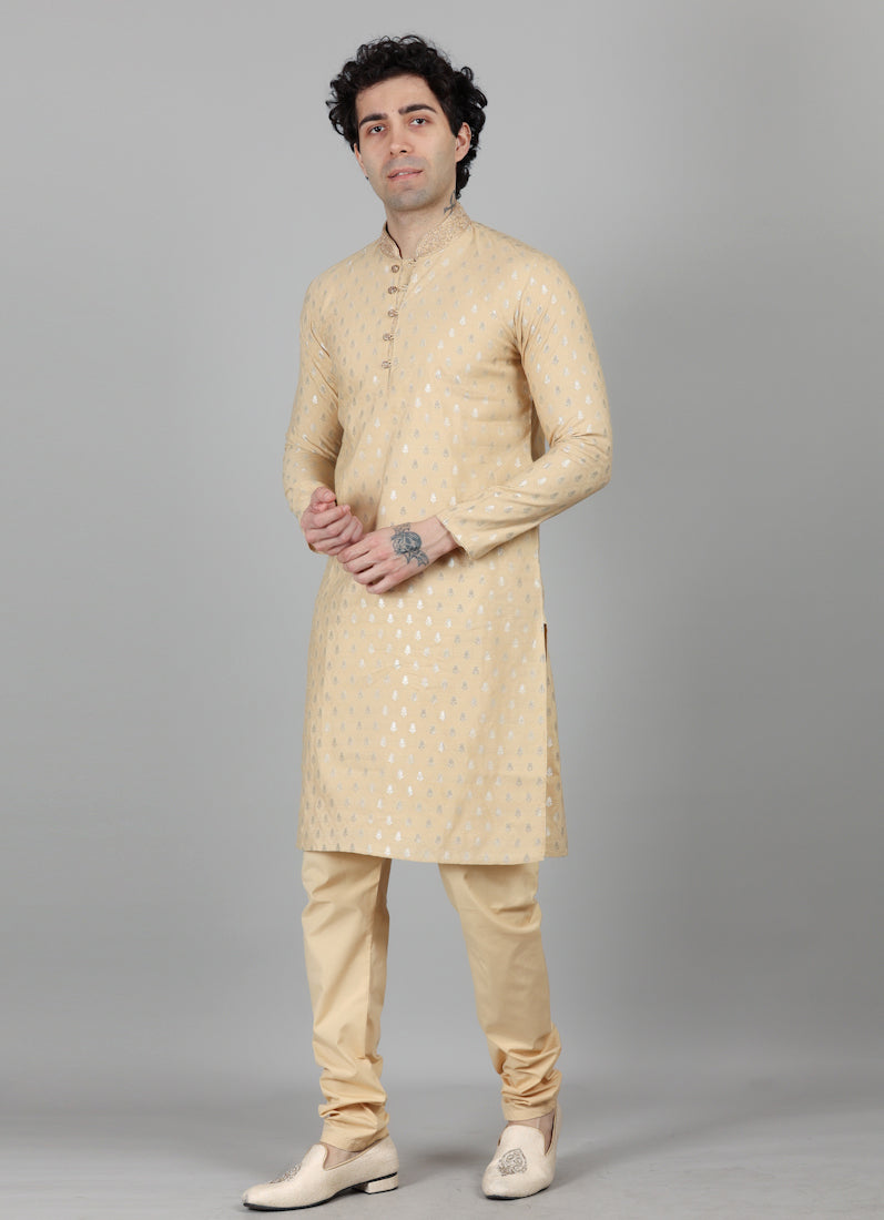 Men's Gold Brocade Embroidered Collar Payjama Set