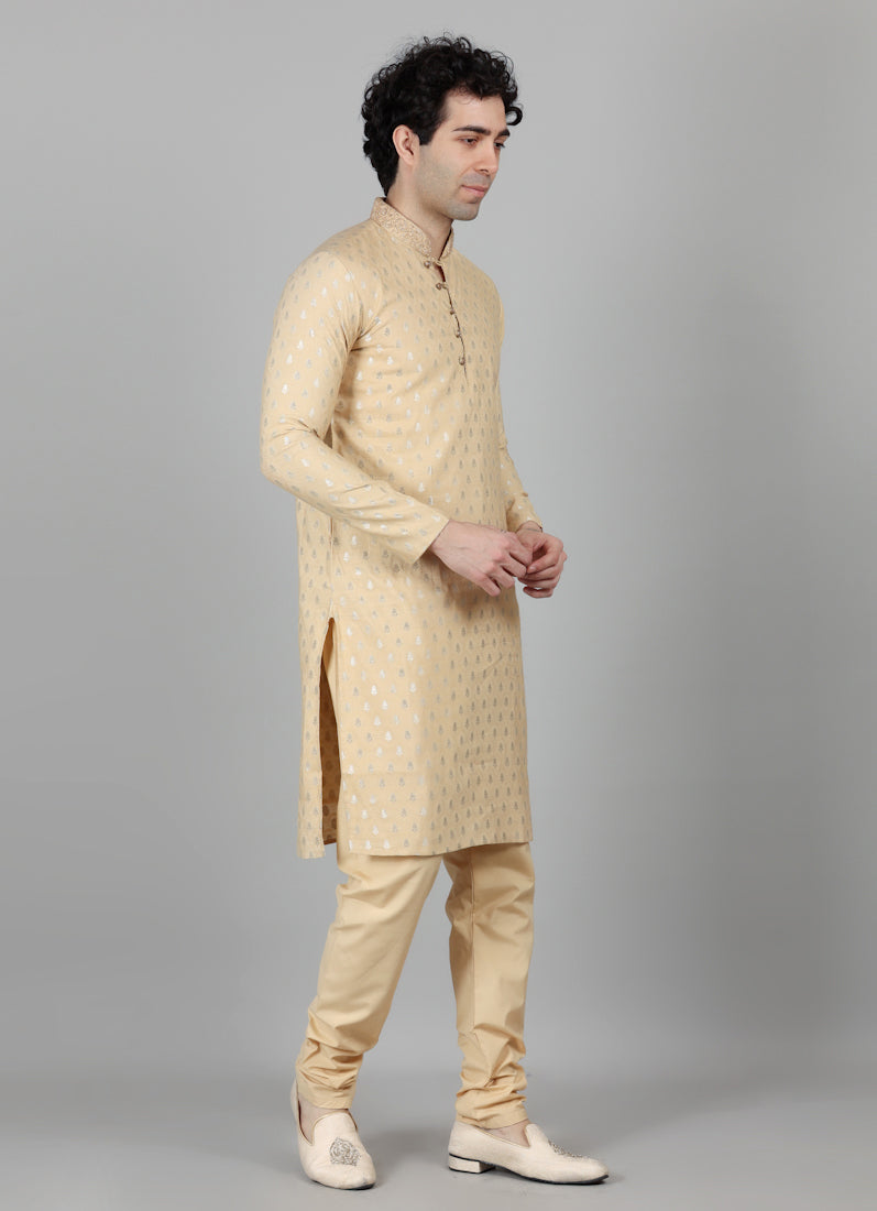 Men's Gold Brocade Embroidered Collar Payjama Set