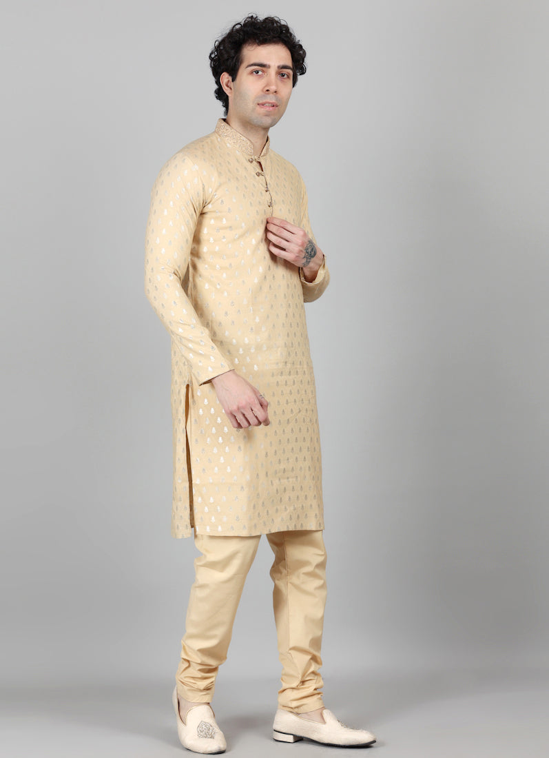 Men's Gold Brocade Embroidered Collar Payjama Set