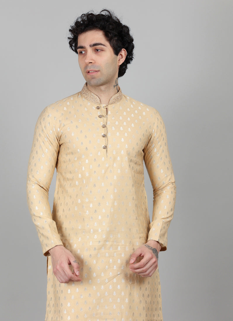 Men's Gold Brocade Embroidered Collar Payjama Set
