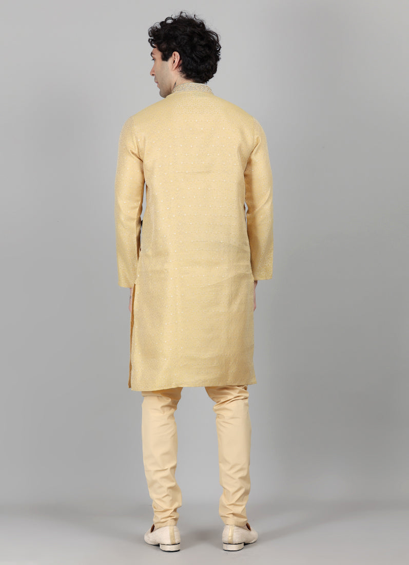 Men's Gold Dot Brocade Kurta Payjama Set