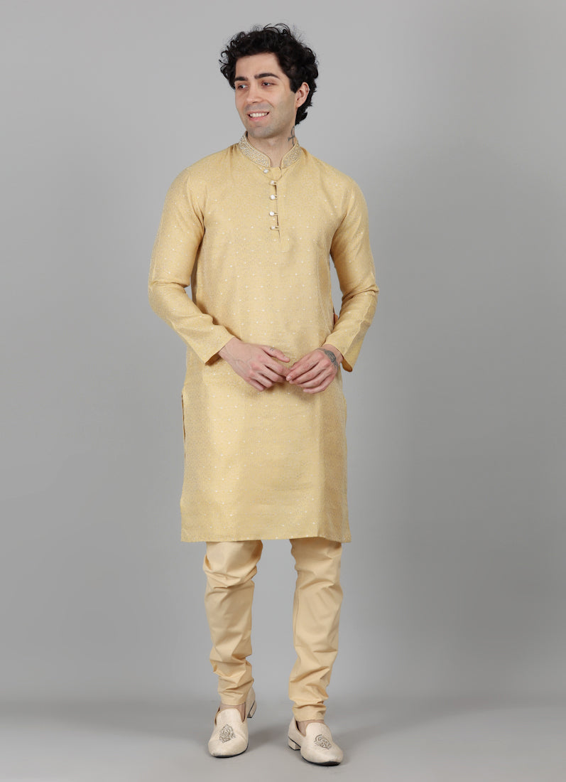 Men's Gold Dot Brocade Kurta Payjama Set
