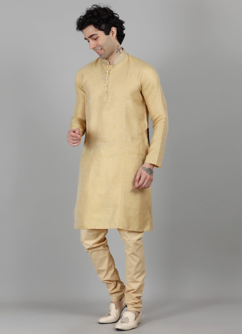 Men's Gold Dot Brocade Kurta Payjama Set