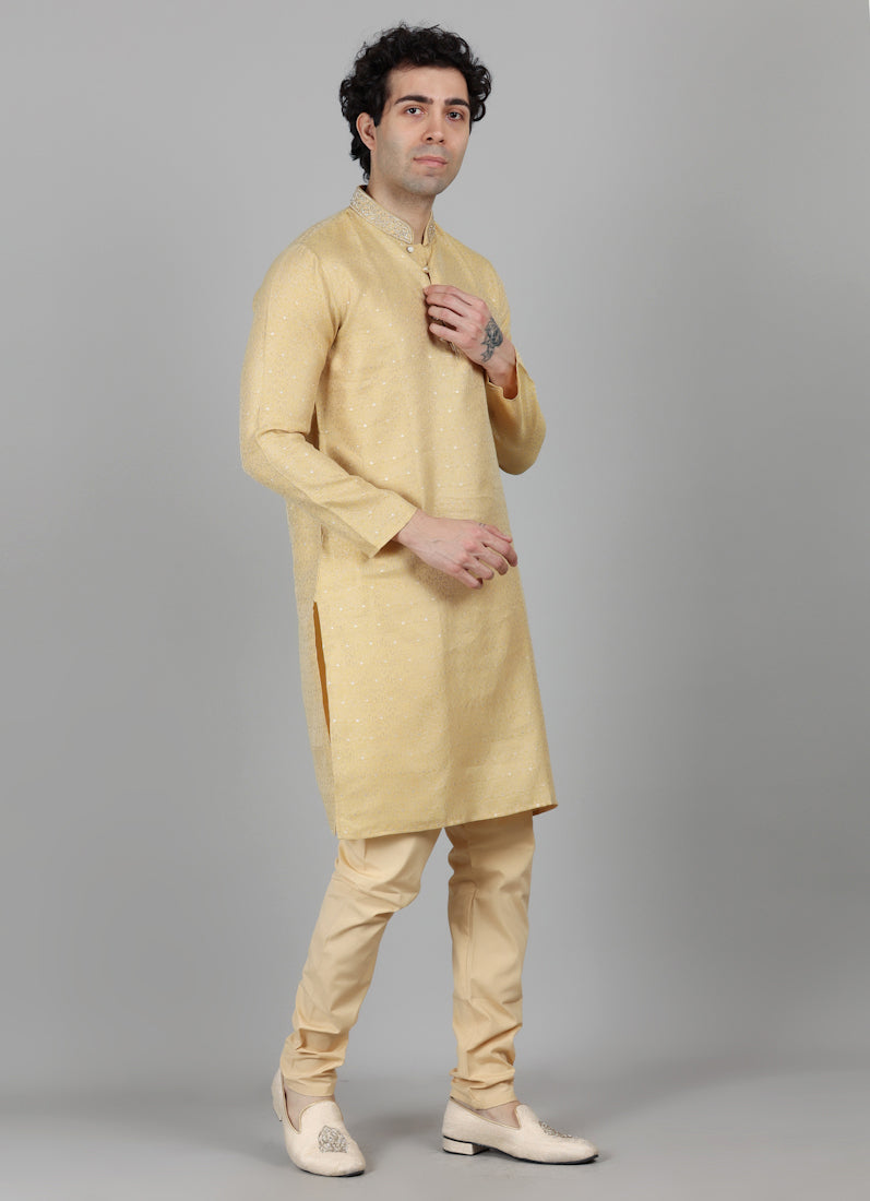 Men's Gold Dot Brocade Kurta Payjama Set