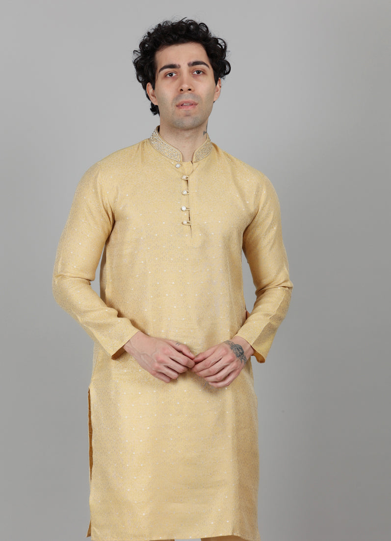 Men's Gold Dot Brocade Kurta Payjama Set