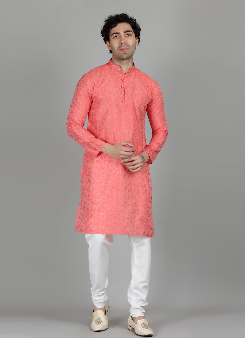 Men's Pink Kurta Payjama Set