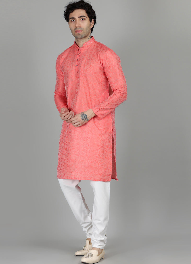 Men's Pink Kurta Payjama Set