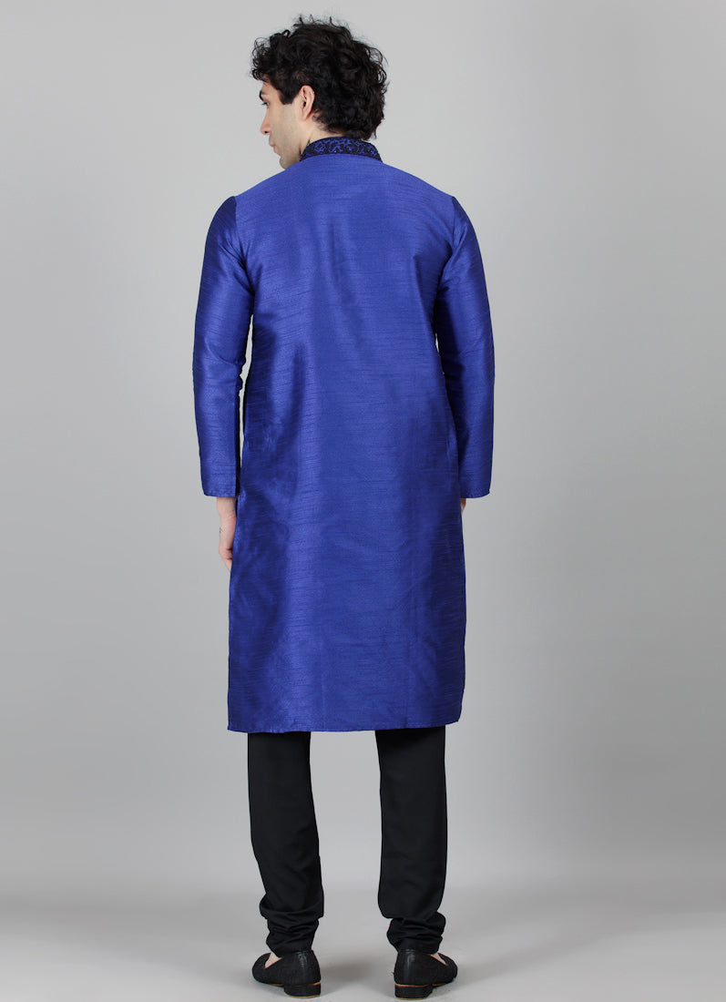 Men's Blue Slub Jacquard Payjama Set