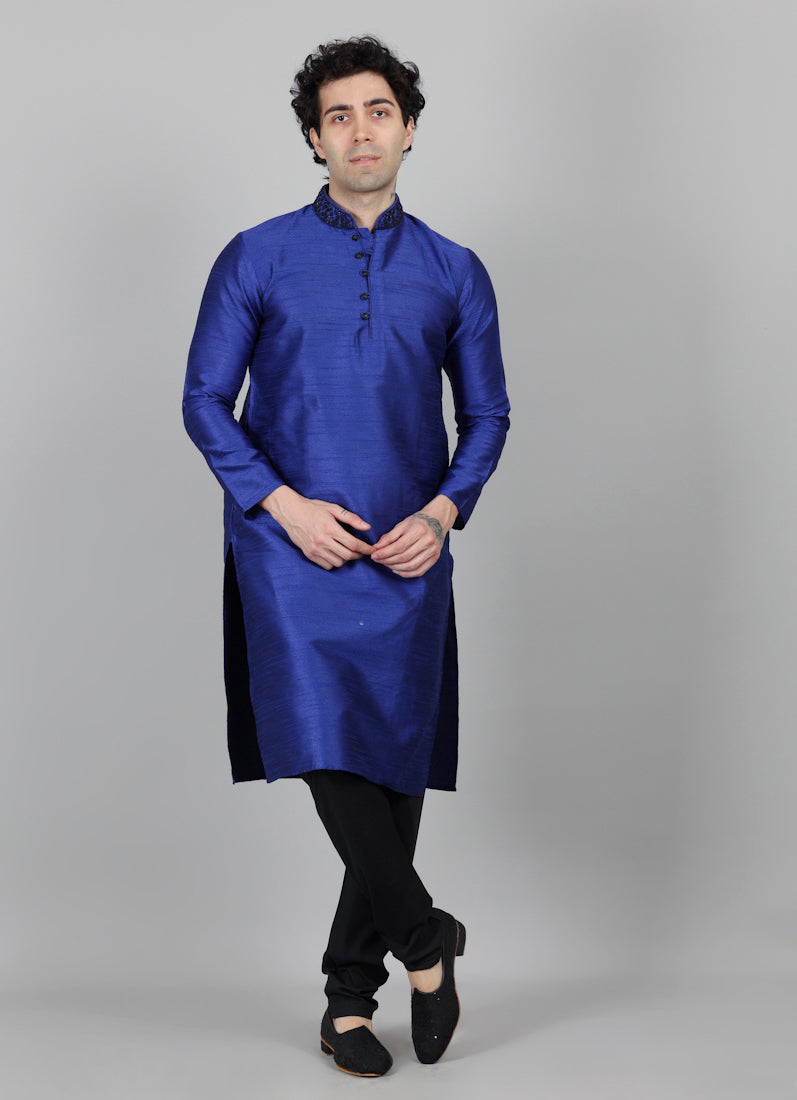 Men's Blue Slub Jacquard Payjama Set