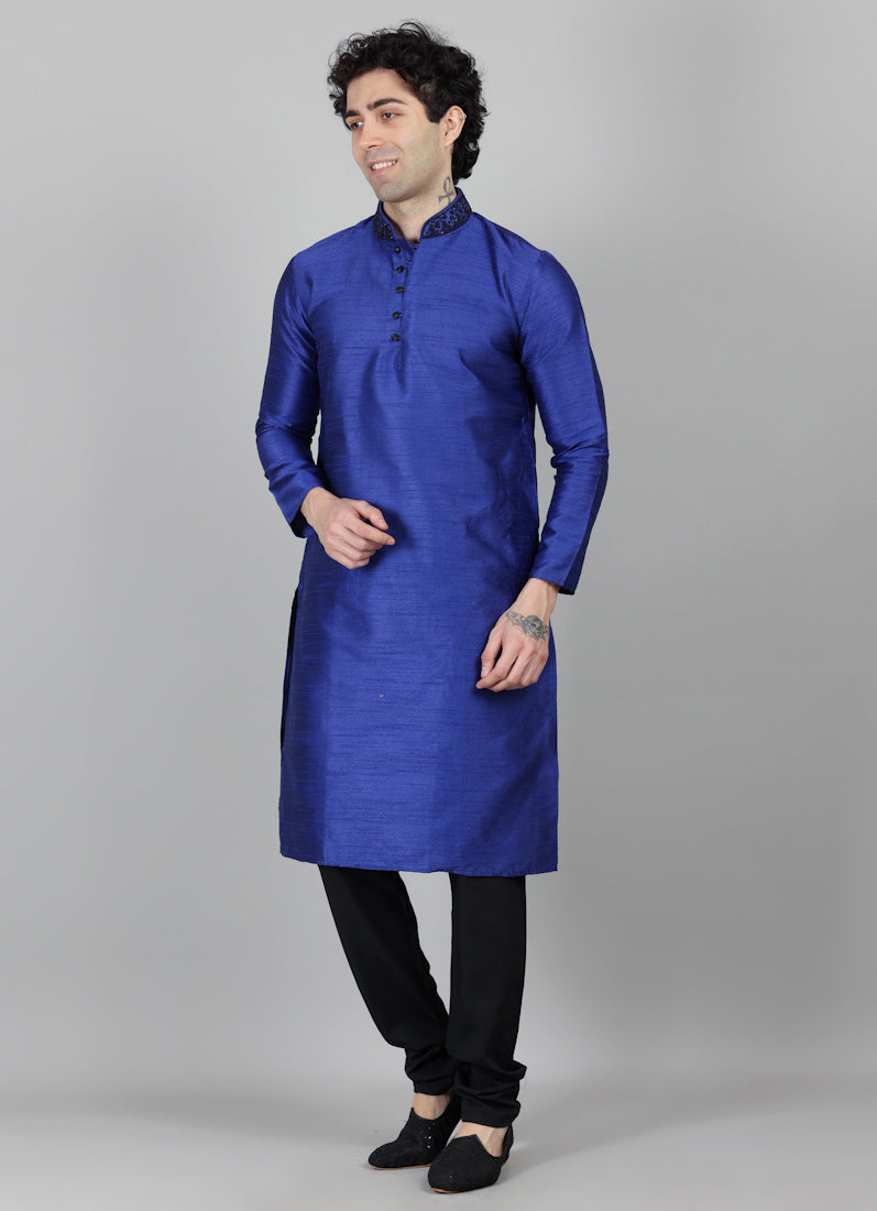 Men's Blue Slub Jacquard Payjama Set