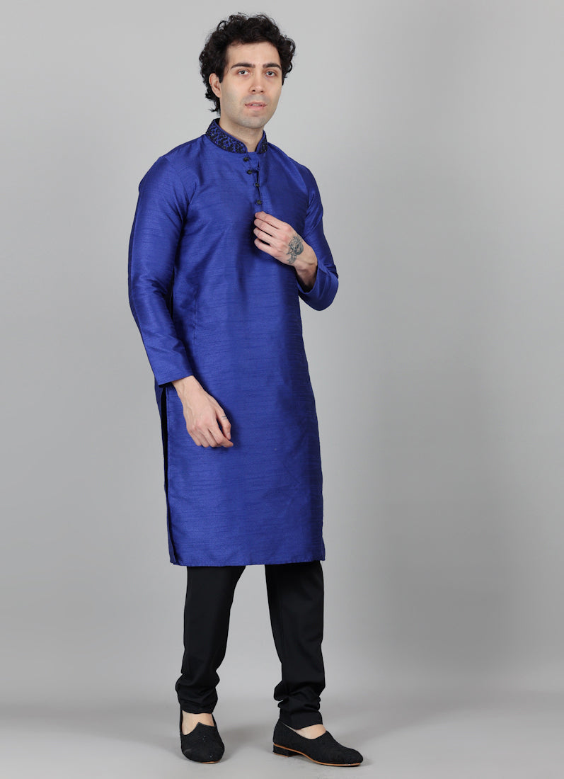 Men's Blue Slub Jacquard Payjama Set