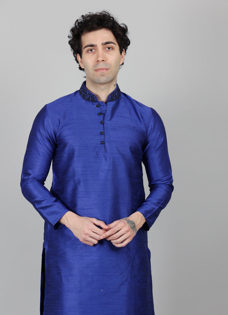 Men's Blue Slub Jacquard Payjama Set
