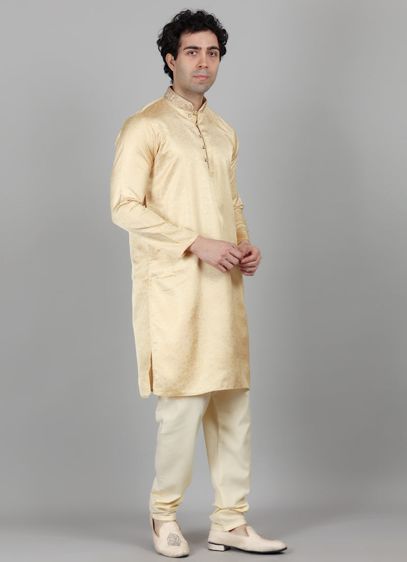Men's Gold Self Resham Brocade Embroidered Set