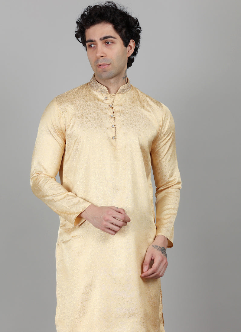 Men's Gold Self Resham Brocade Embroidered Set