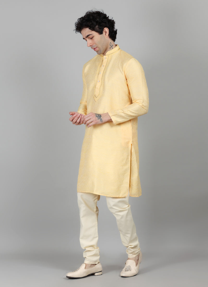 Men's Gold jacquard Resham Embroidered Payjama Set