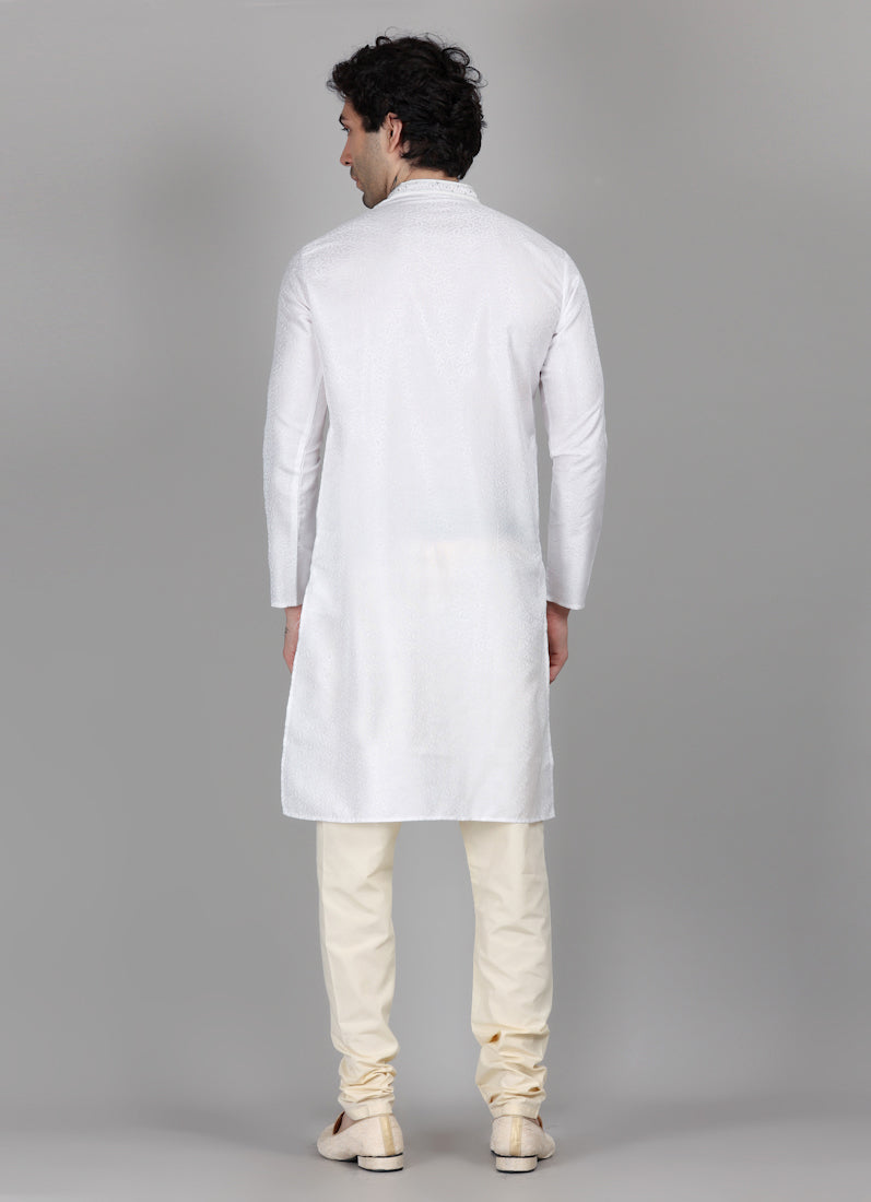 Men's Cream jacquard Resham Embroidered Payjama Set