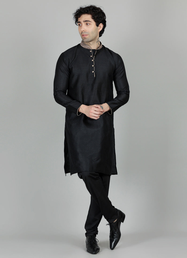 Men's Black Jacquard Embroidered Collar Set