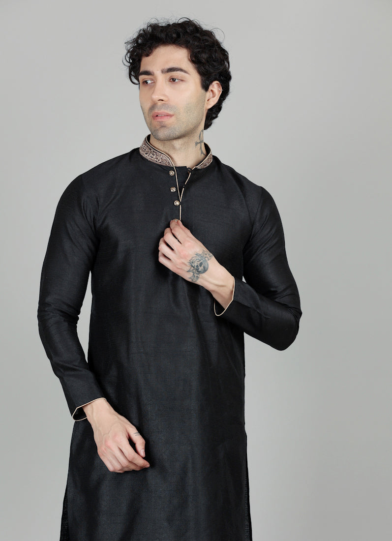 Men's Black Jacquard Embroidered Collar Set