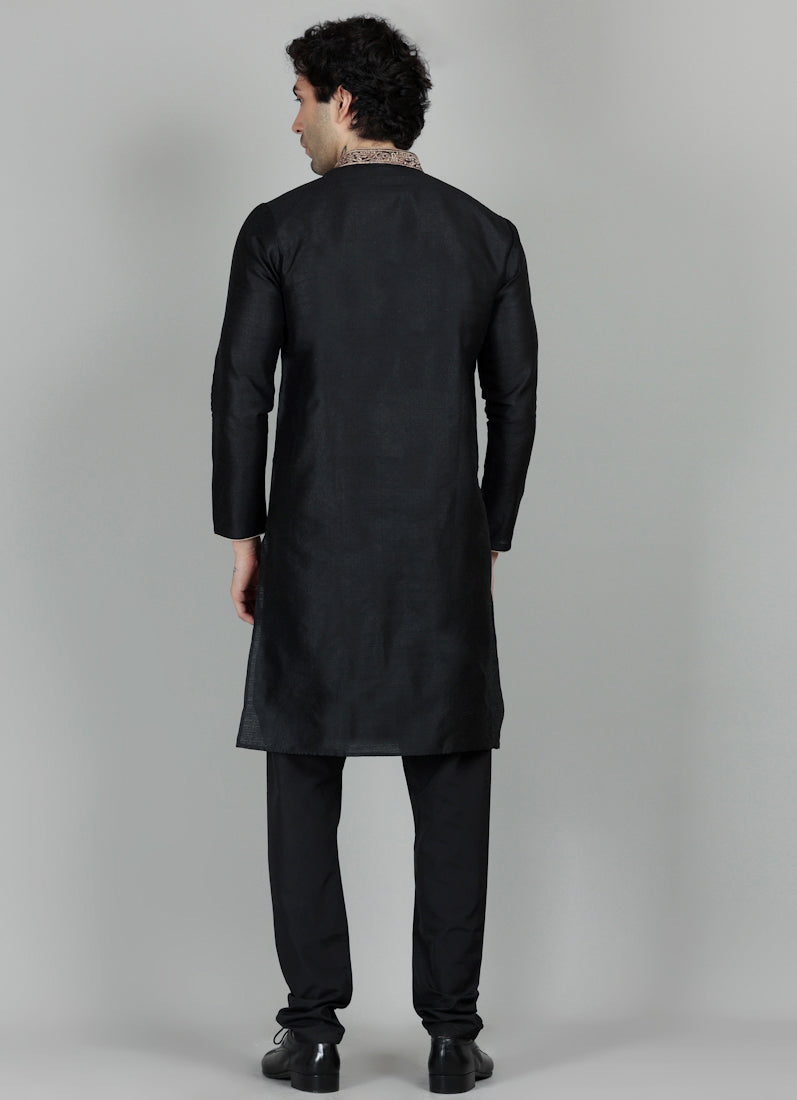 Men's Black Jacquard Embroidered Collar Set