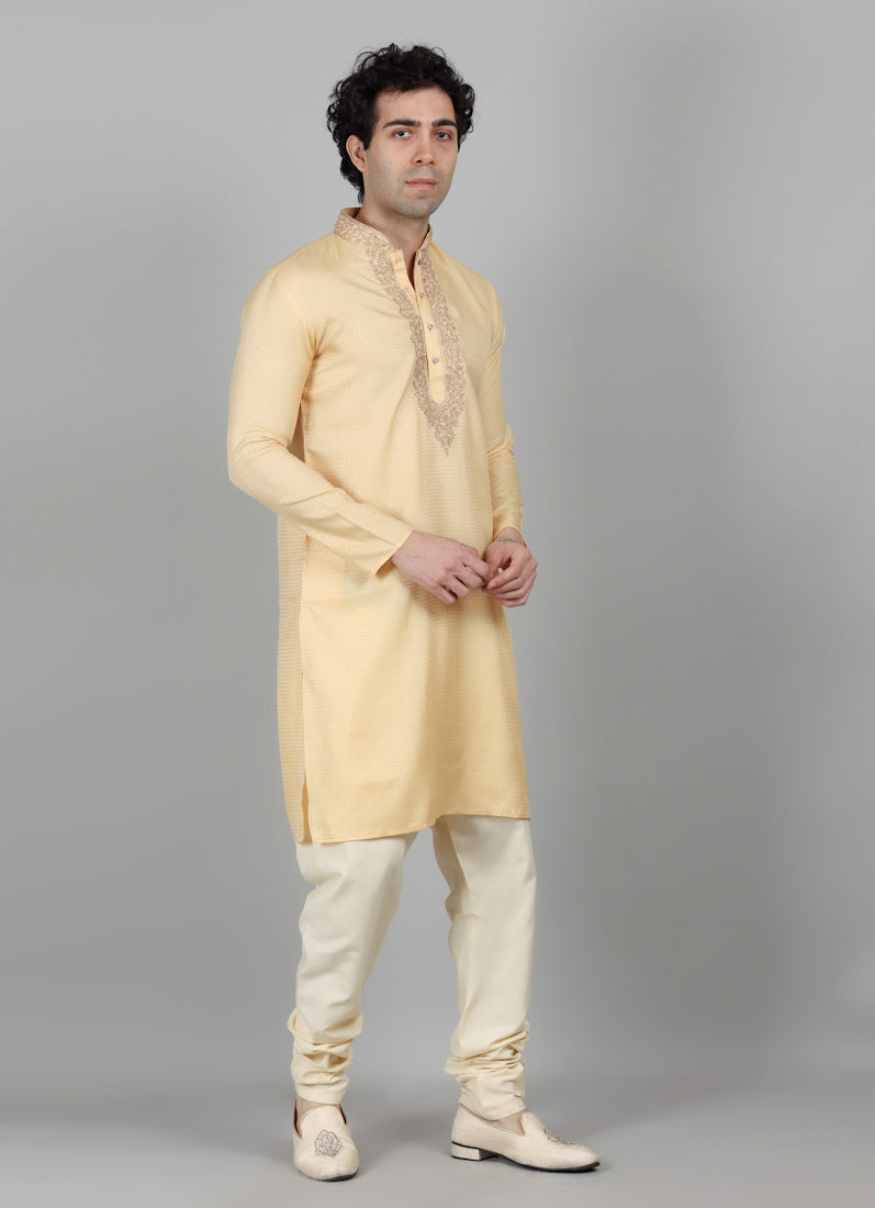 Men's Gold Self Resham Brocade Zari Embroidered Set