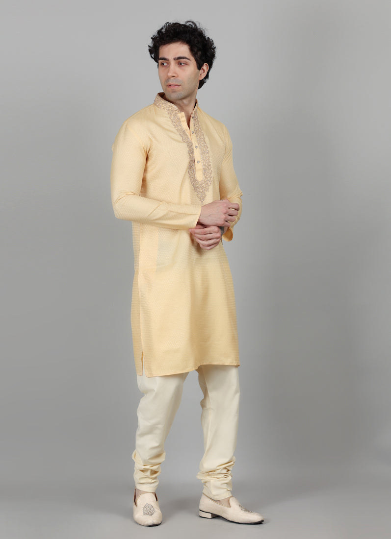 Men's Gold Self Resham Brocade Zari Embroidered Set