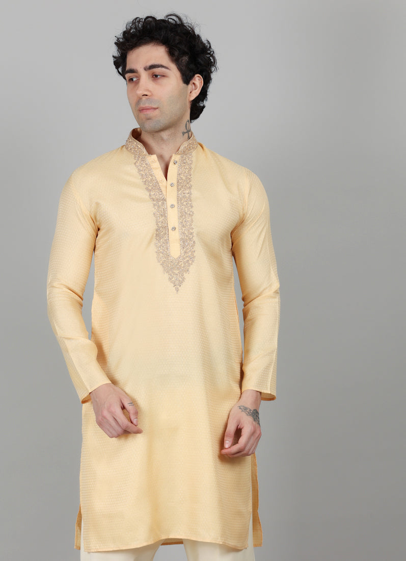 Men's Gold Self Resham Brocade Zari Embroidered Set