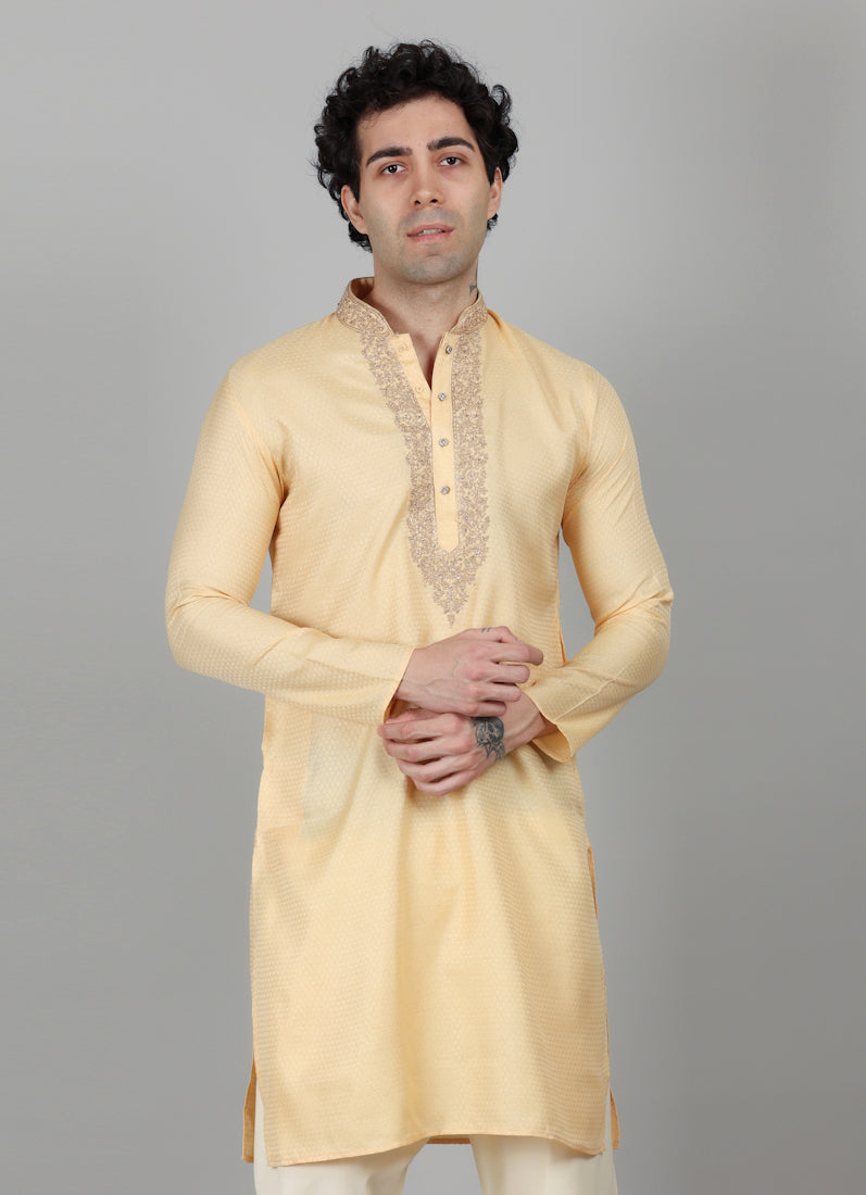 Men's Gold Self Resham Brocade Zari Embroidered Set