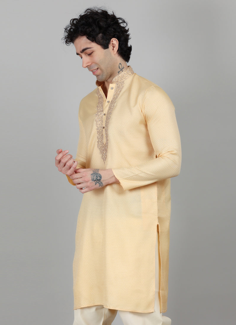 Men's Gold Self Resham Brocade Zari Embroidered Set