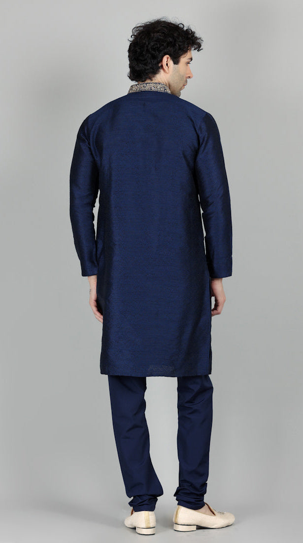 Men's Navy Blue Jacquard Gold Embroidered Set