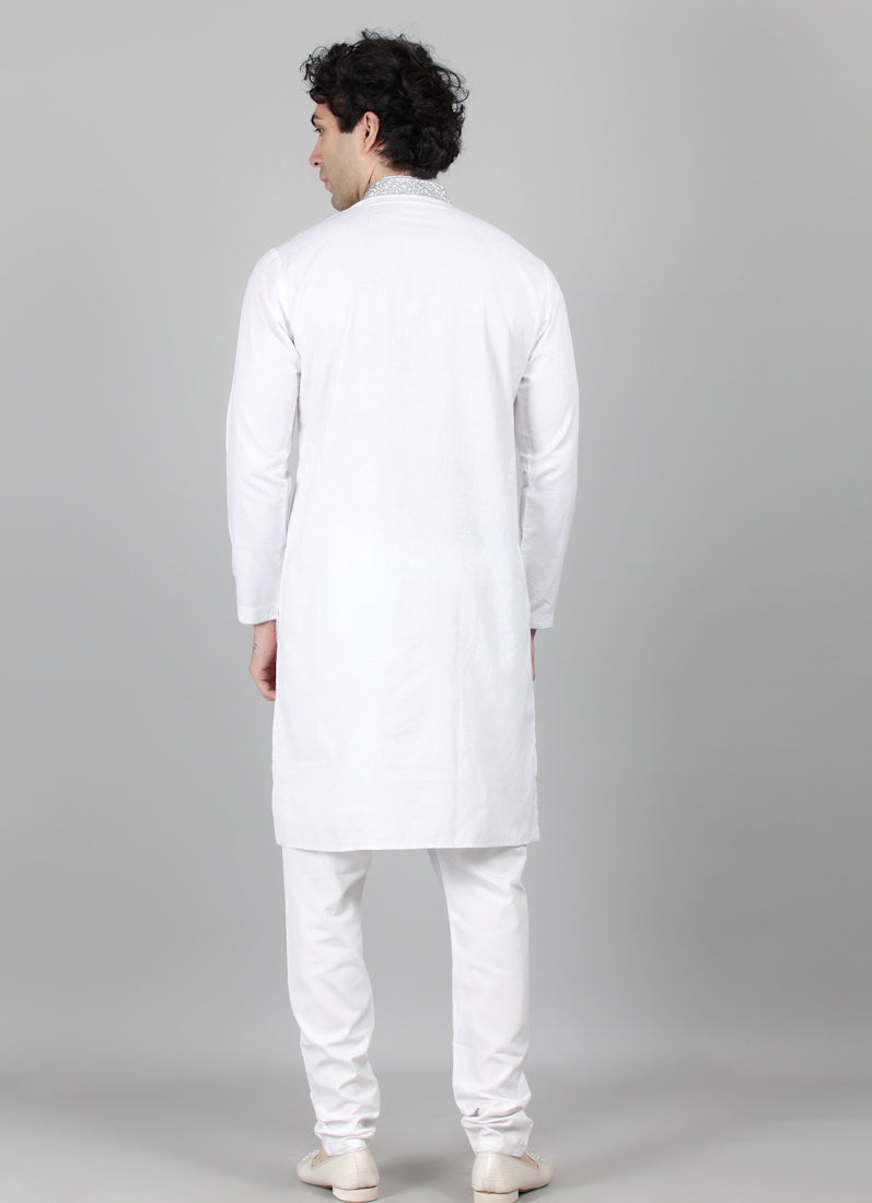 Men's White Resham Brocade Embroidered Set