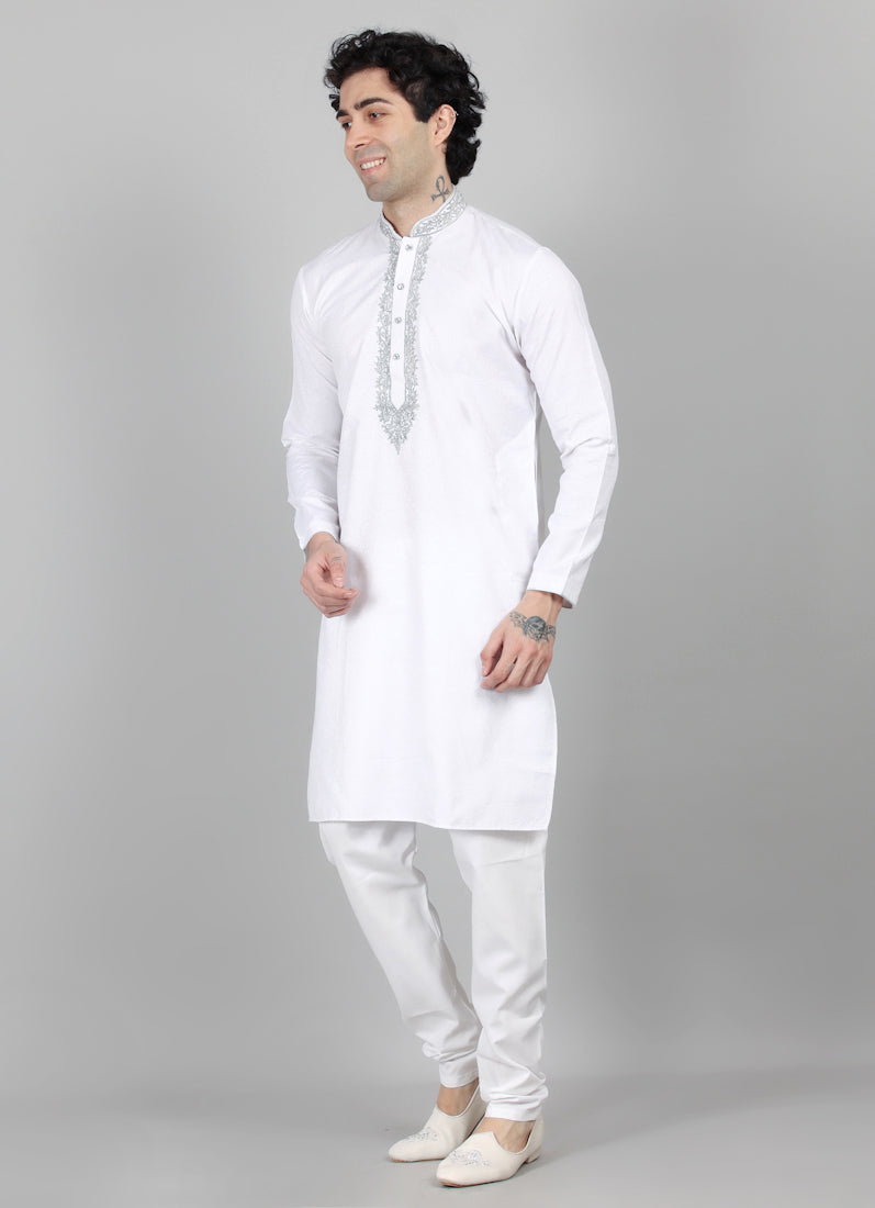 Men's White Resham Brocade Embroidered Set