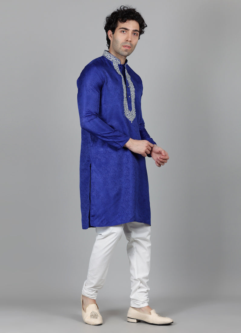 Men's Royal Blue Resham Brocade Embroidered Set