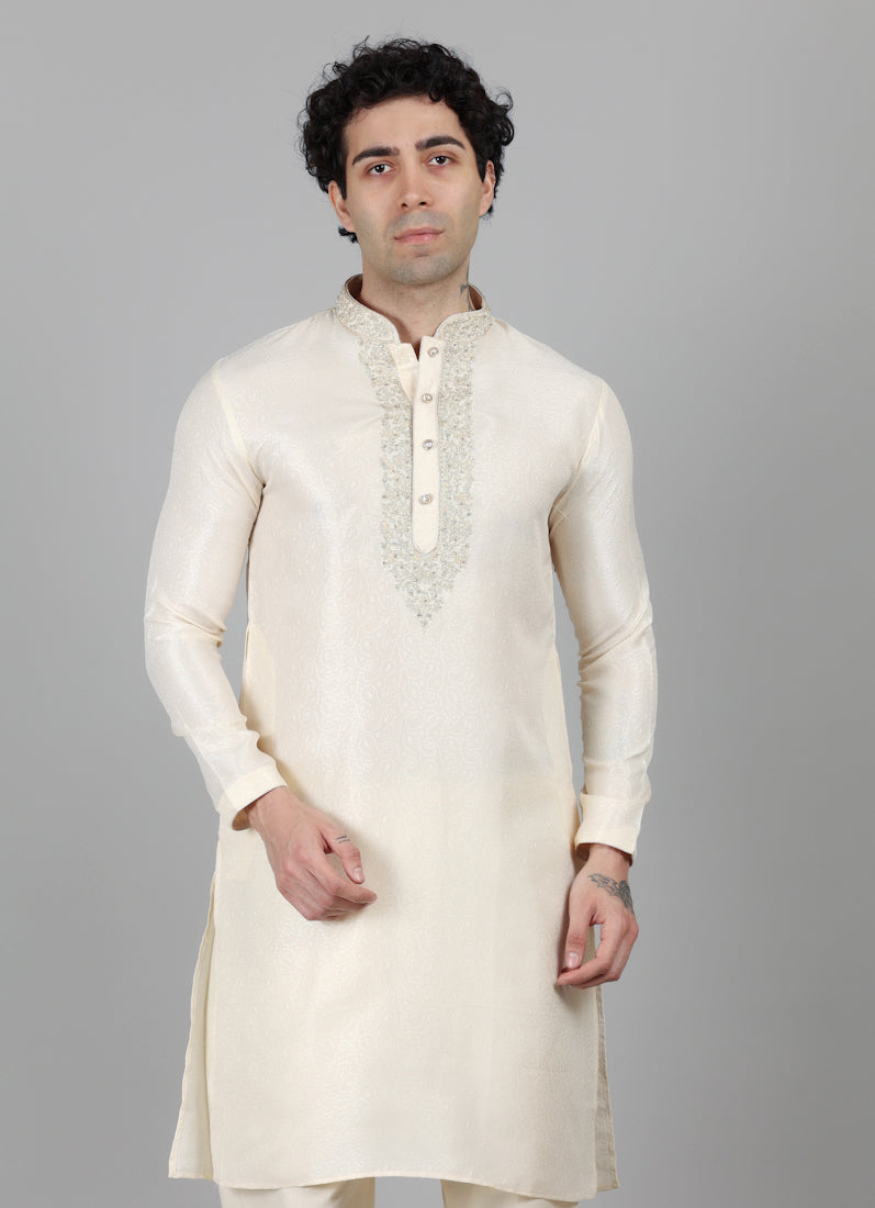 Men's Cream Resham Brocade Zari Embroidered Set