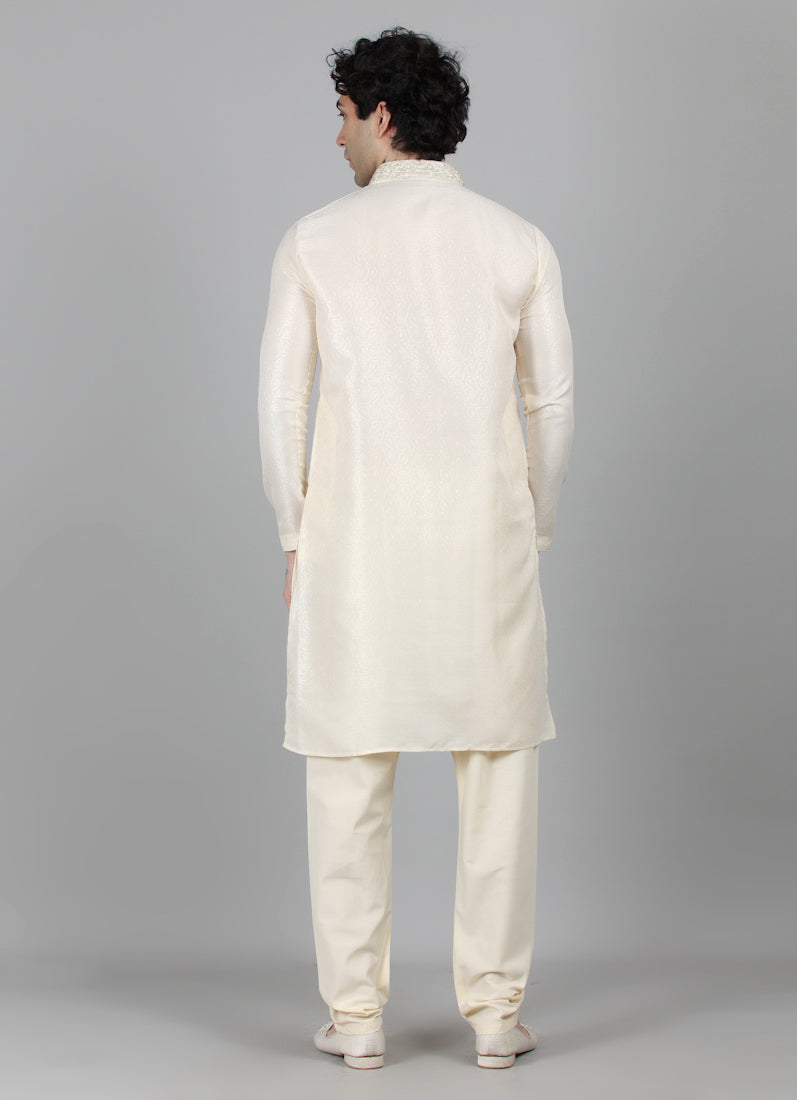 Men's Cream Resham Brocade Zari Embroidered Set