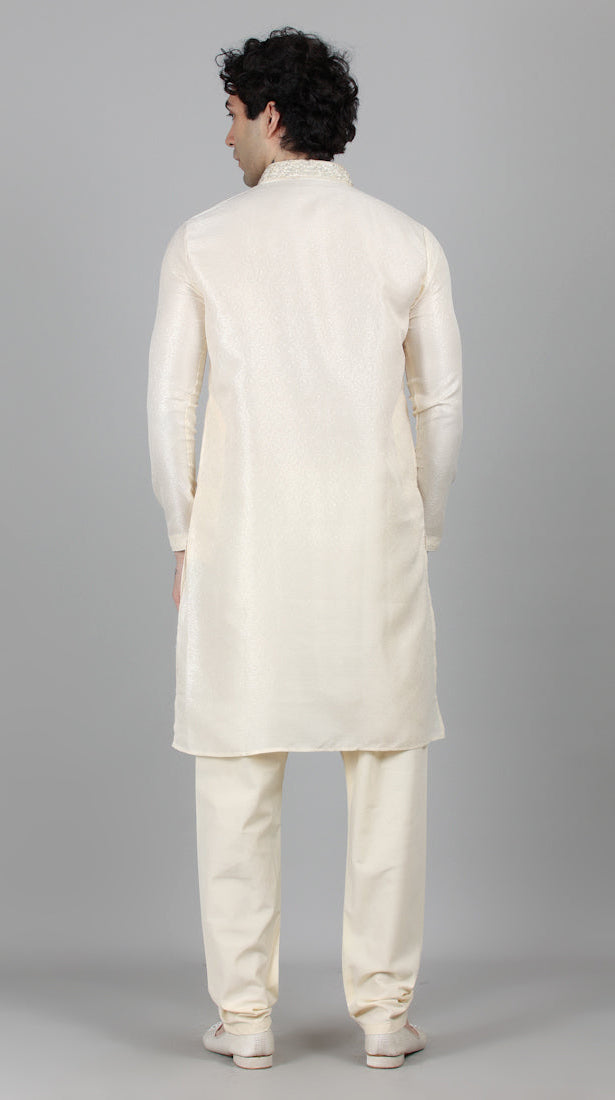 Men's Cream Resham Brocade Zari Embroidered Set