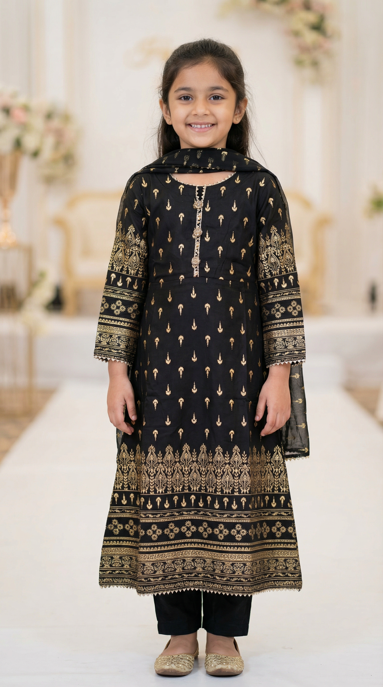 Girls A-line Rayon Black Suit Set