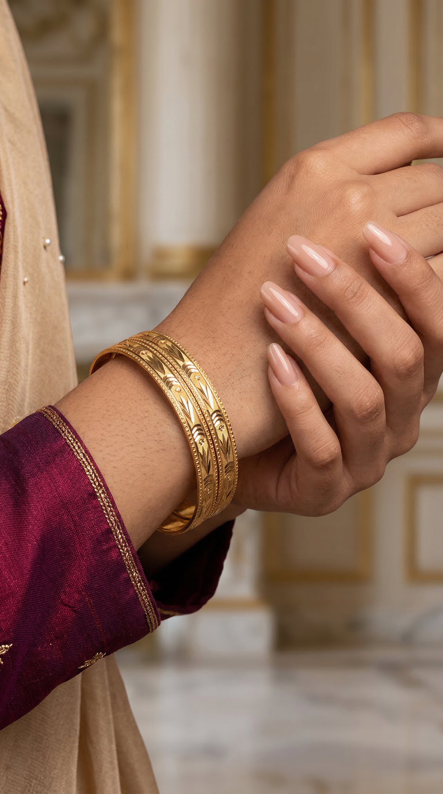 Gold Traditional Bangle Set – Carved Design Ethnic Bracelet for Women