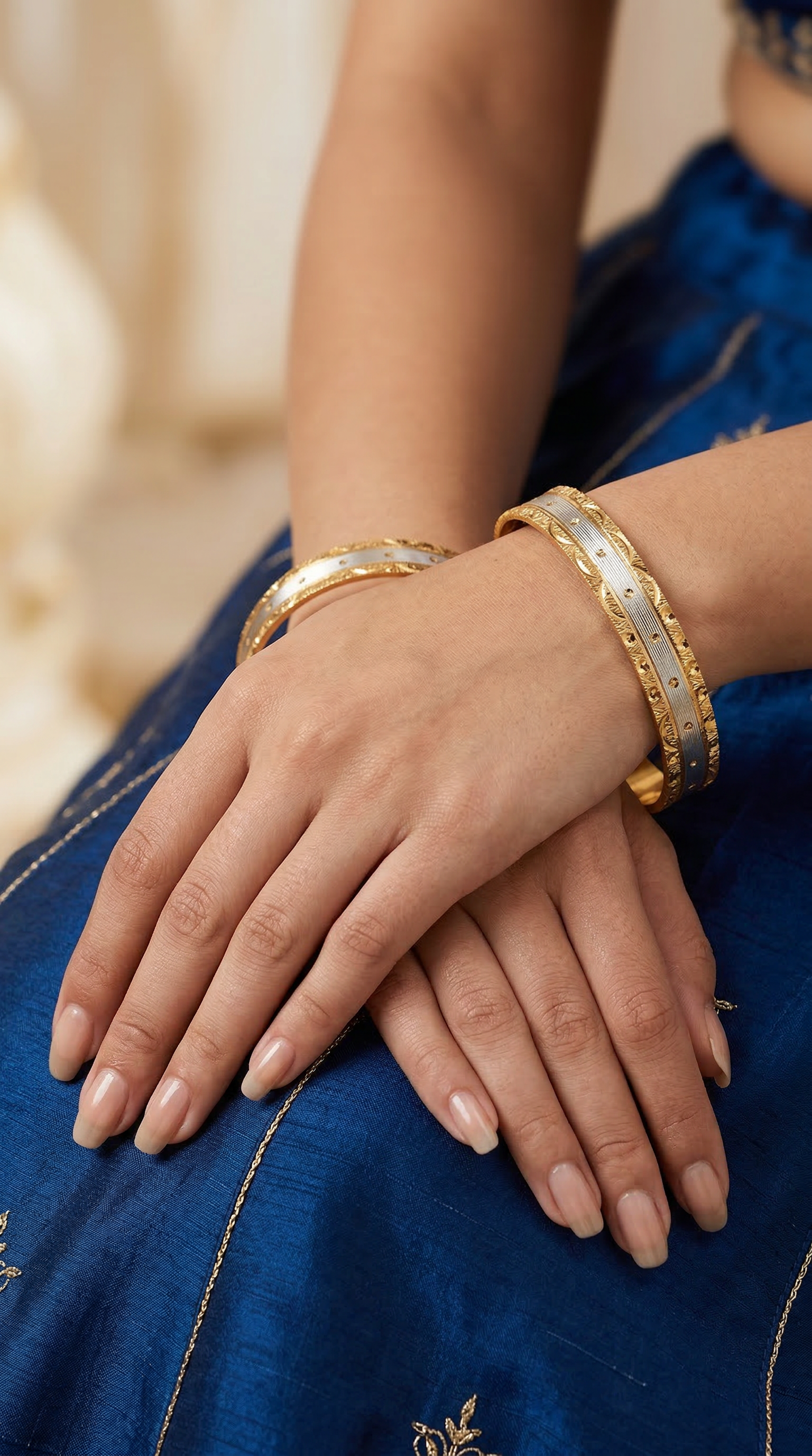 Traditional Multi Silver and Gold Bangle Intricate Design