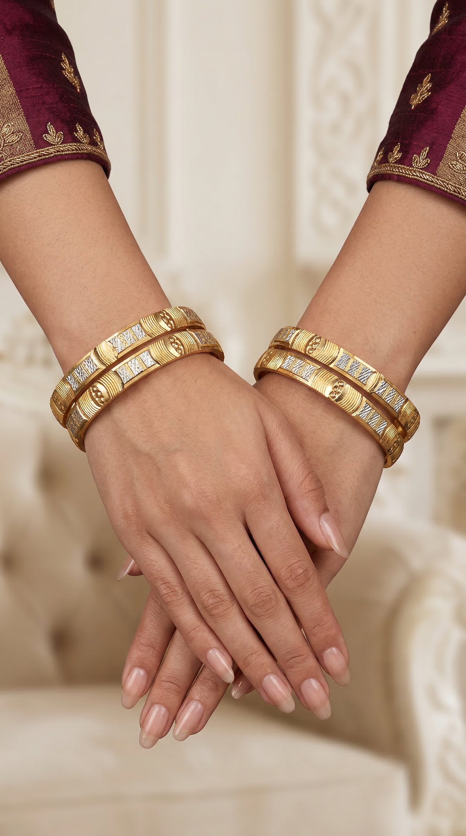 Traditional Multi 4 pc Silver and Gold Bangle Intricate Design