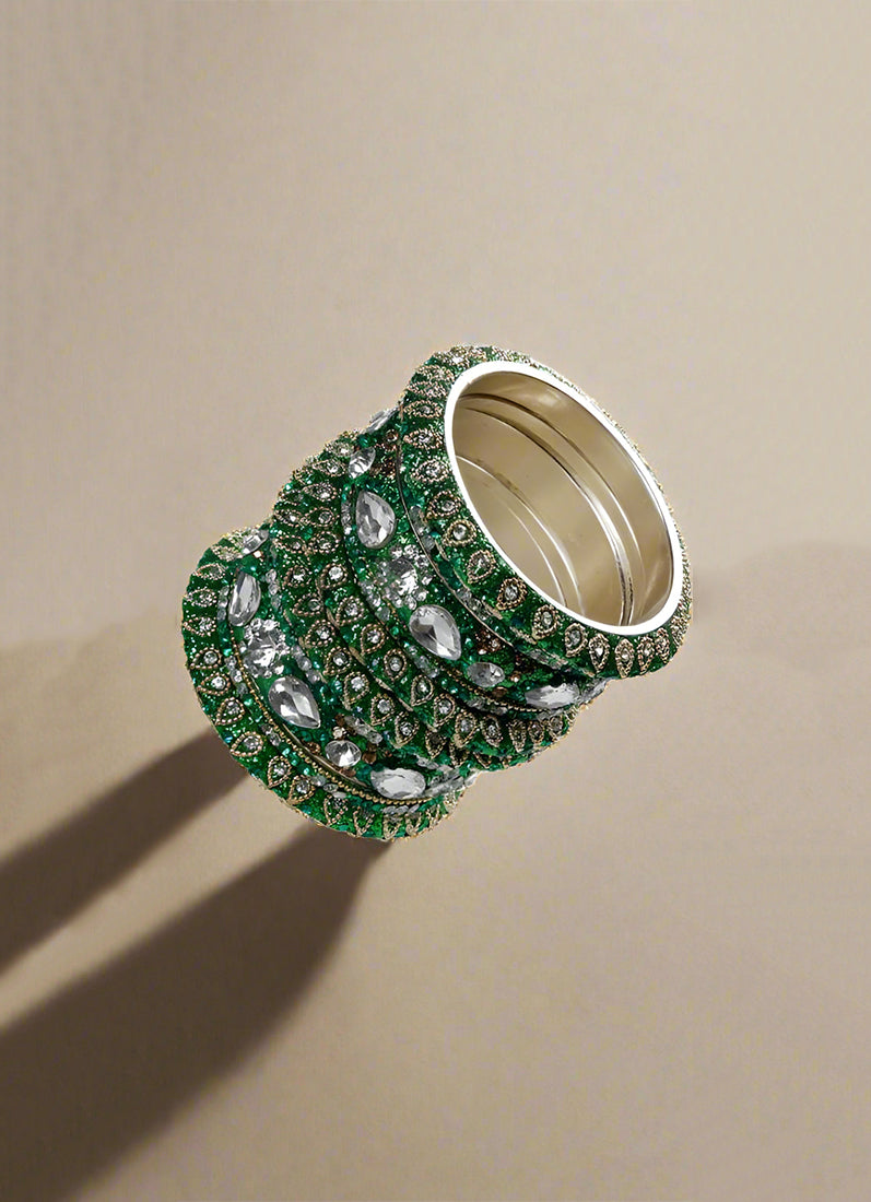 Green Intricate Diamonte Bangle Set