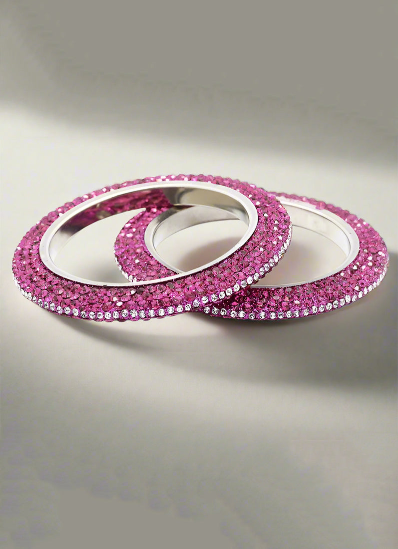 Pink Ornate Crystal Bangle Set